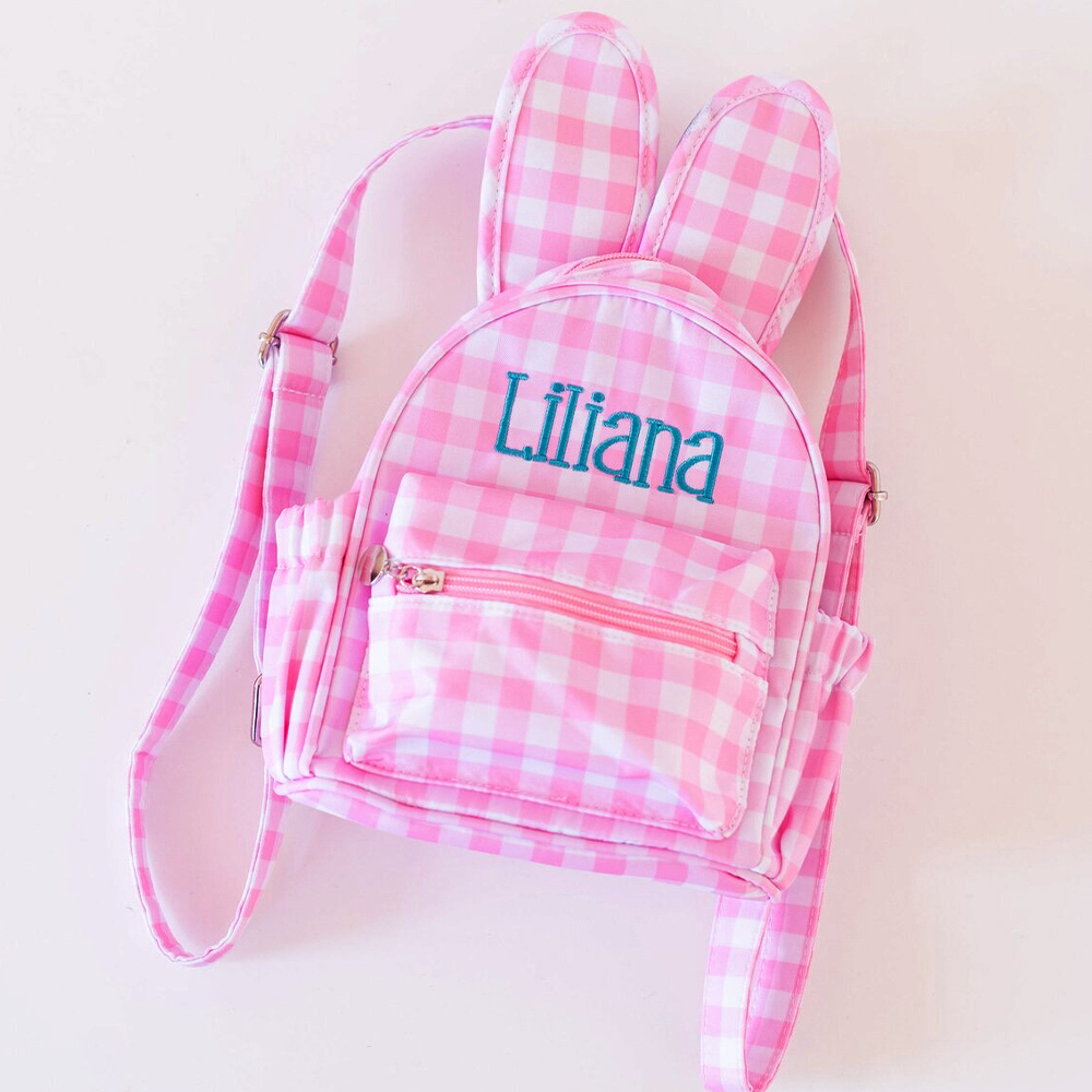 Personalized Embroidery Gingham Easter Bunny Backpack