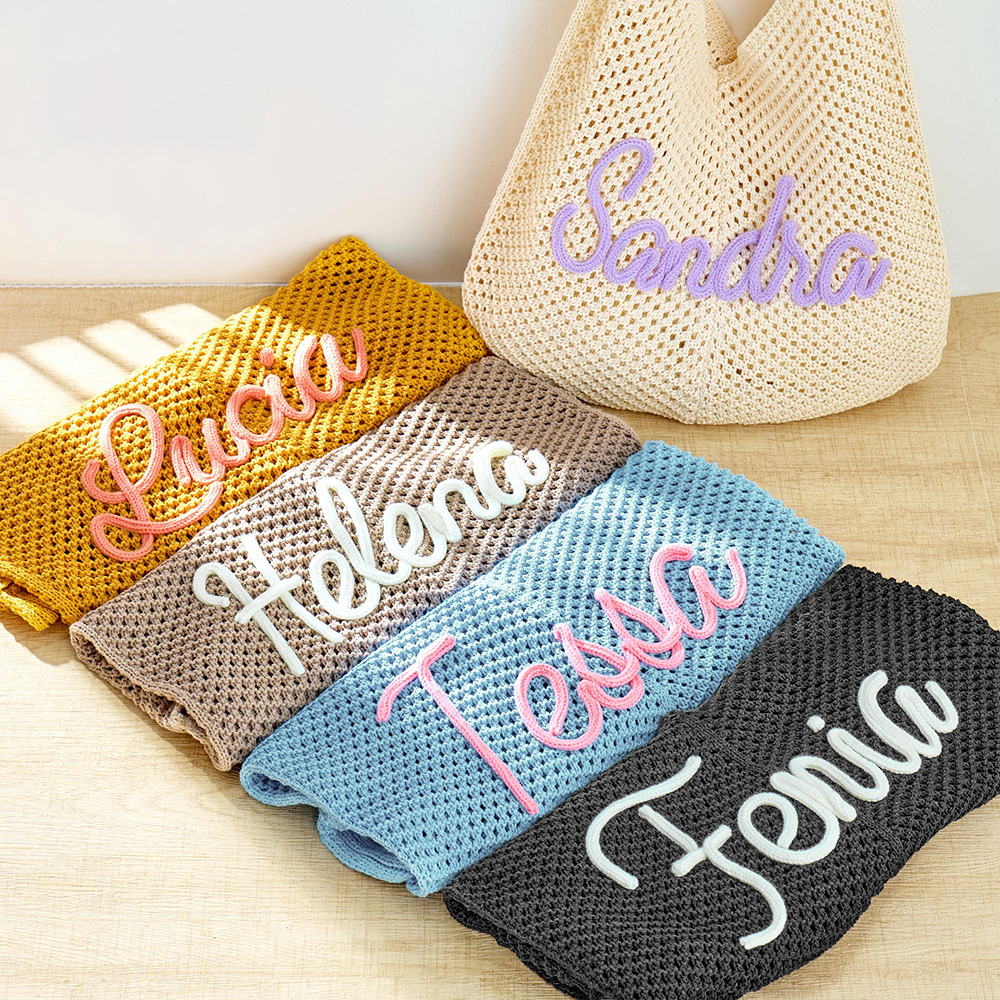 Personalized Hand Embroidery Beach Knitted Tote Bag