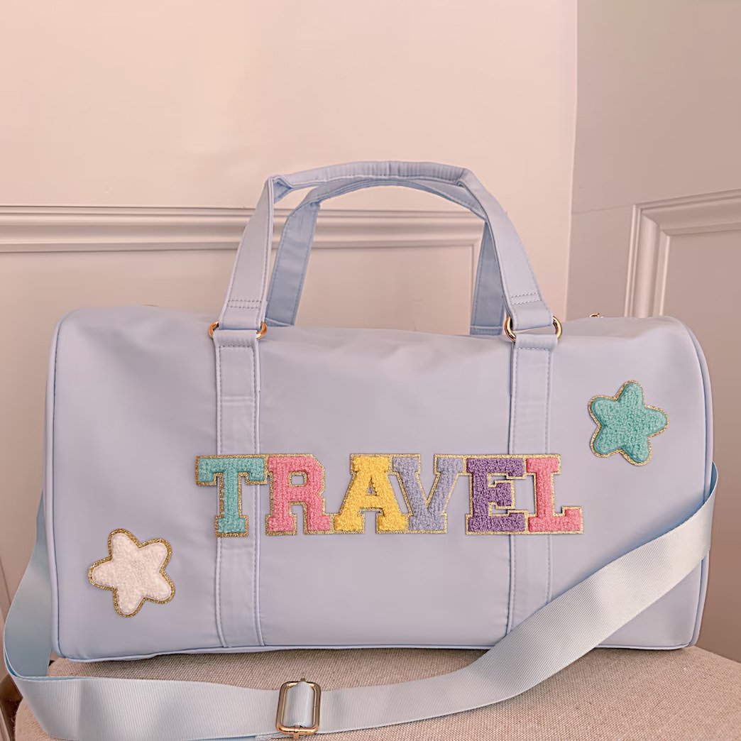 Personalized Chenille Patch Duffle Bag With Shoulder Strap