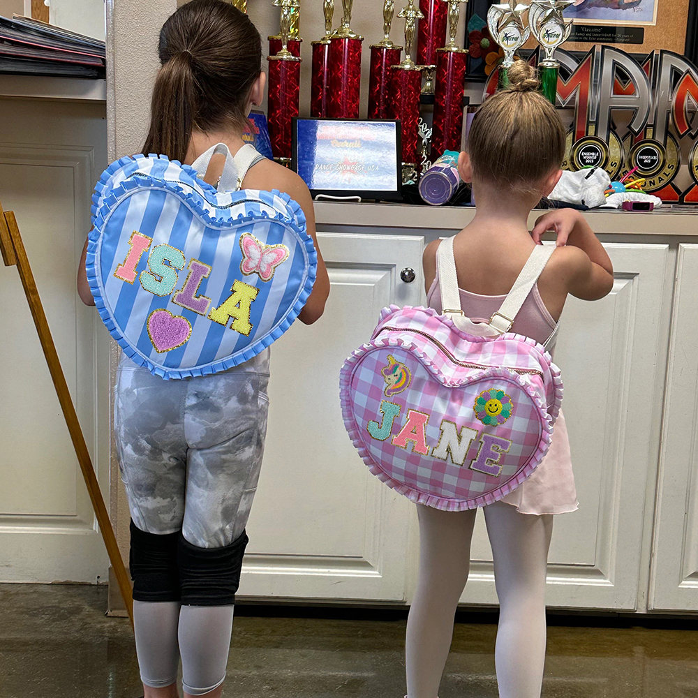 Personalized Chenille Patch Ruffle Heart Shape Backpack