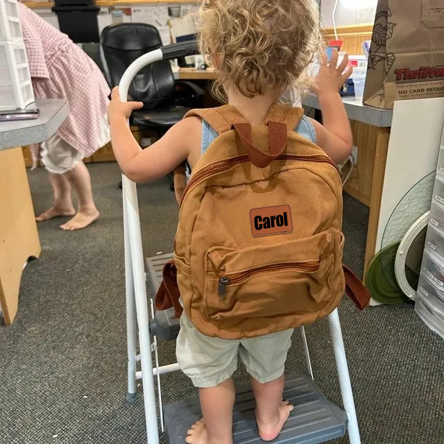 Personalized Leather Patch Kid Canvas Backpack