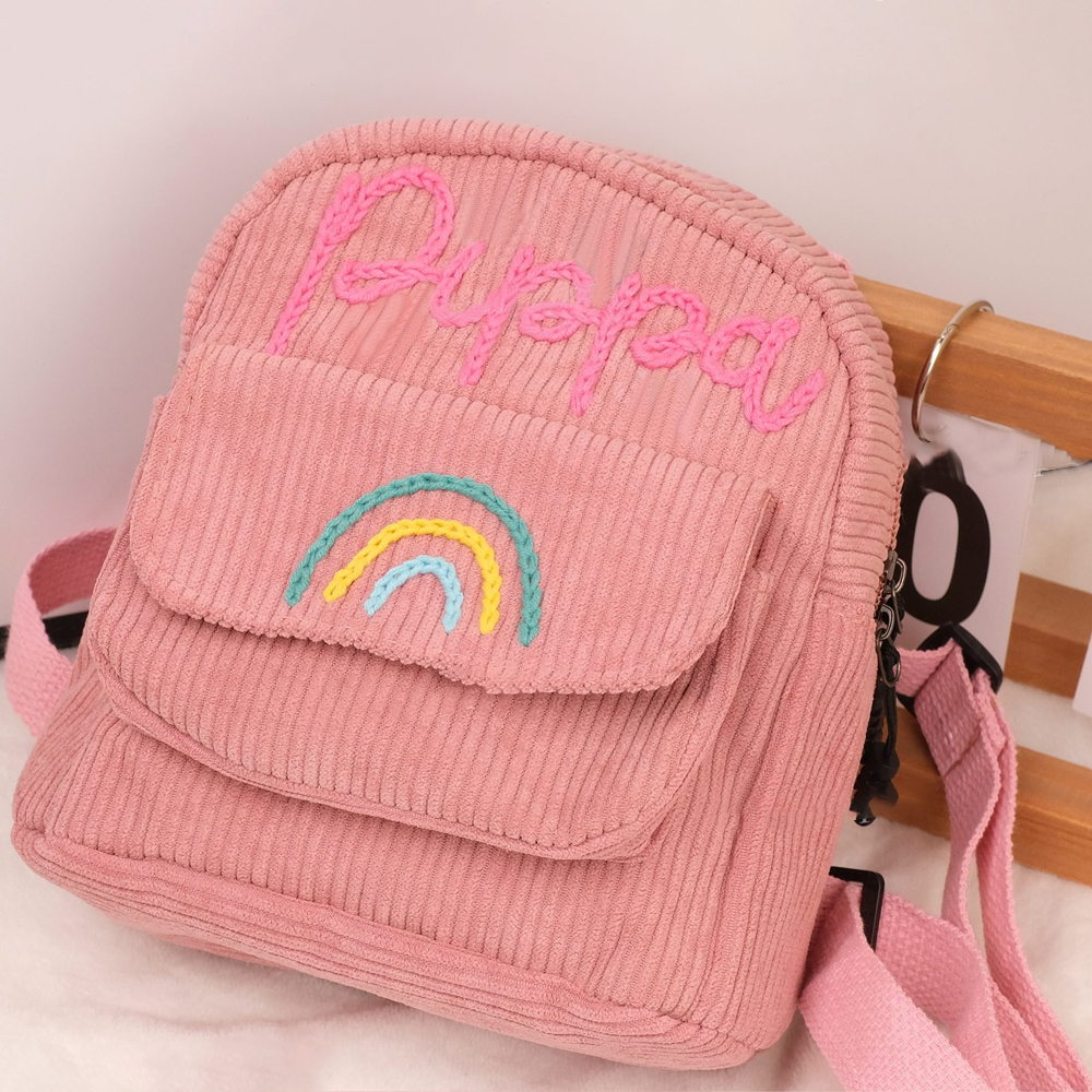 Personalized Hand Embroidery Rainbow Kid Color Backpack