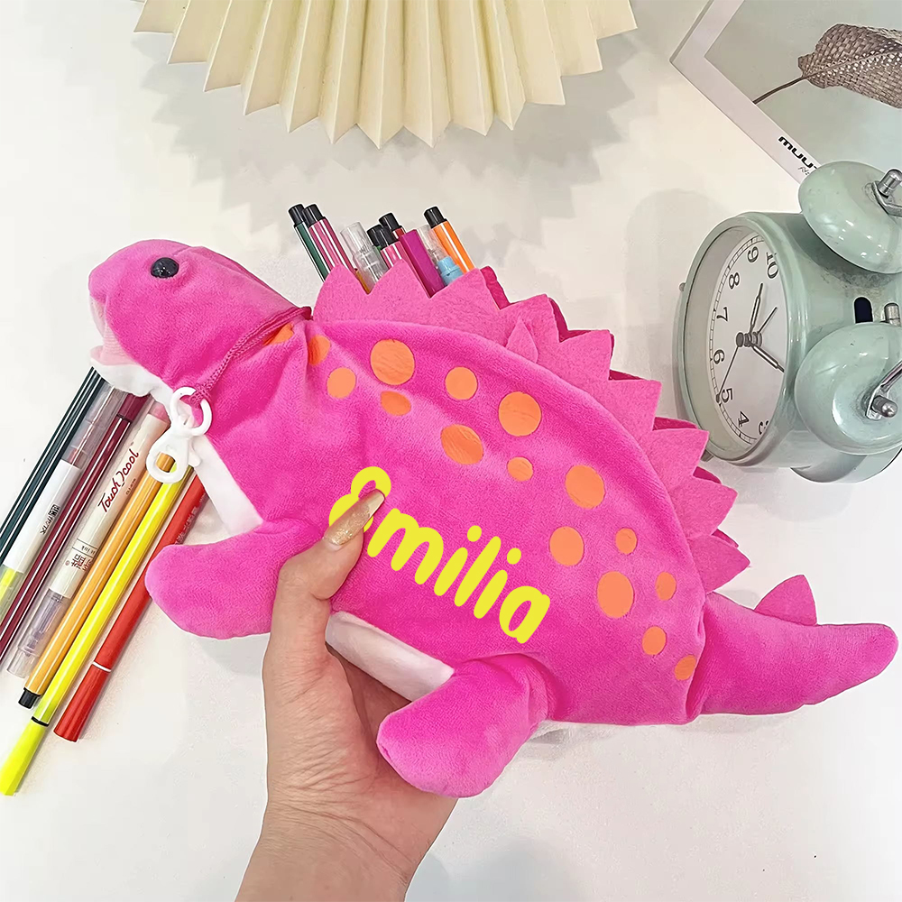 Personalized Zippered Dinosaur Plush Pencil Pouch
