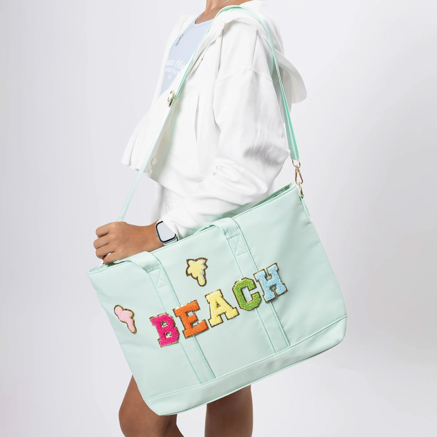 Personalized Chenille Letter Tote Bag With Shoulder Strap