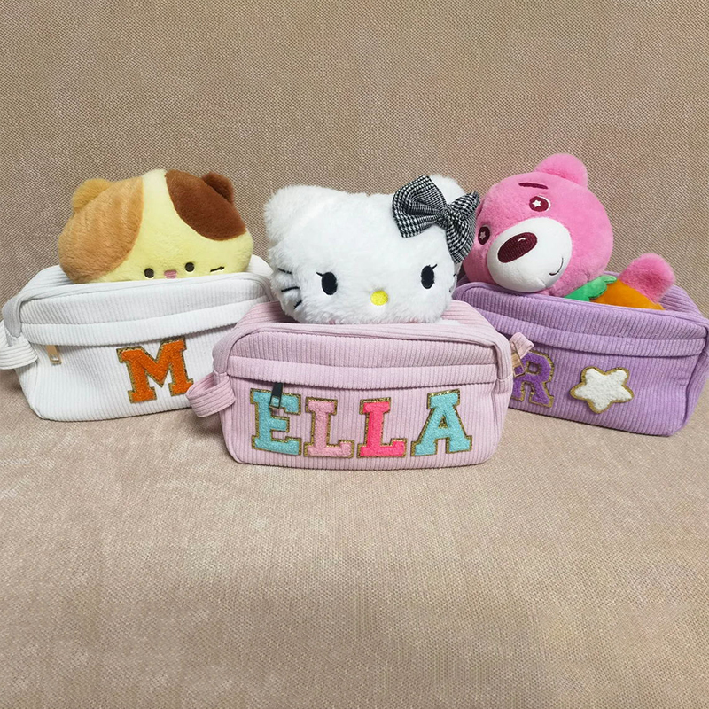 Personalized Corduroy Chenille Letter Patches Pencil Pouch