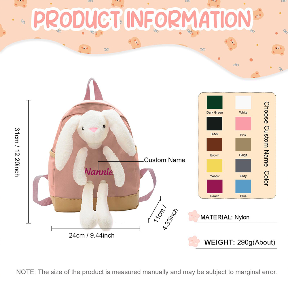 Personalized Kids Lovely Bunny Plush School Backpack