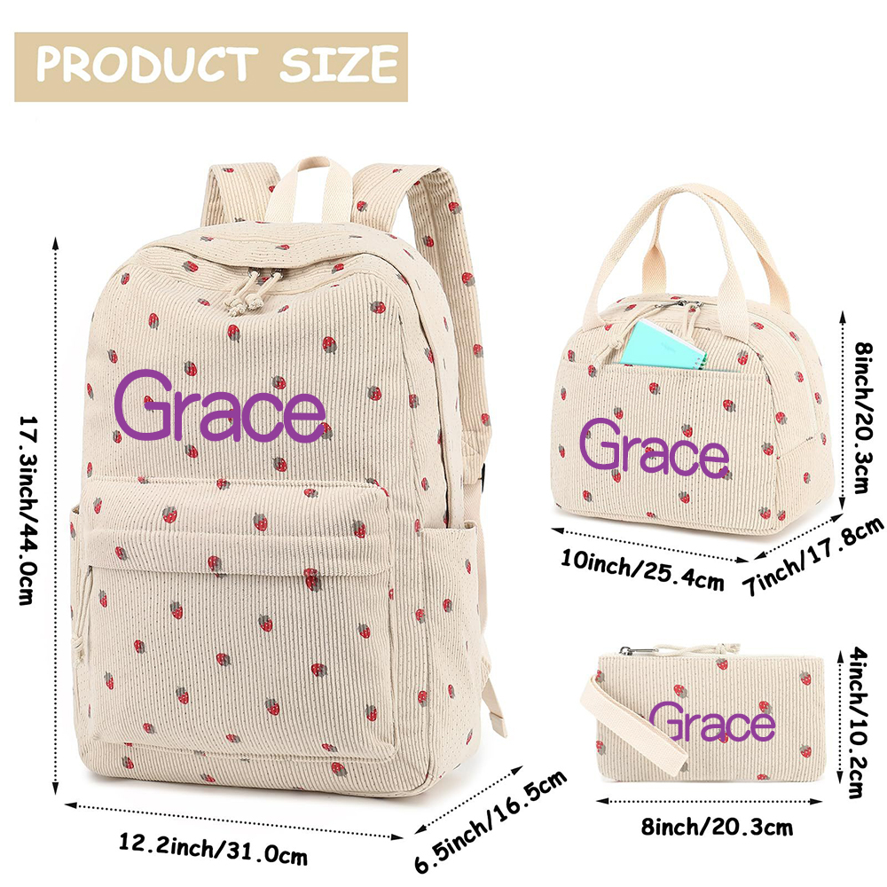 Personalized Lovely Corduroy 3 In 1 School Backpack