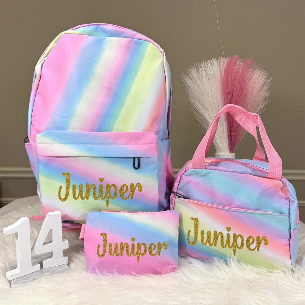 Personalized Colorful Tie-Dye 3 in 1 School Backpack Set