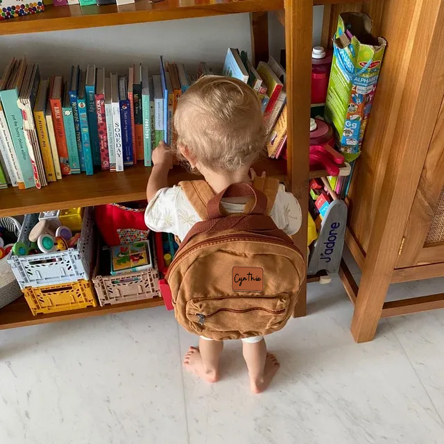 Personalized Leather Patch Kid Canvas Backpack