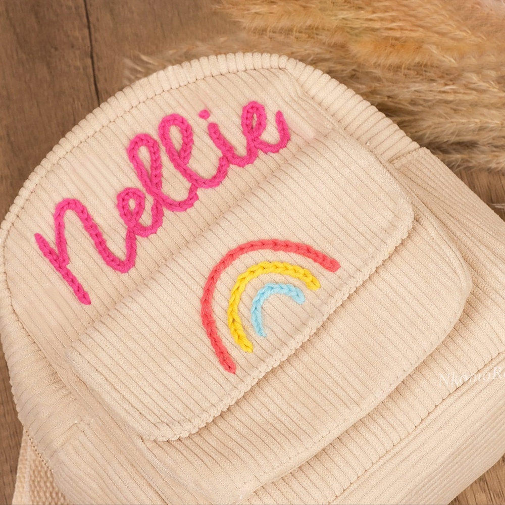 Personalized Hand Embroidery Rainbow Kid Color Backpack
