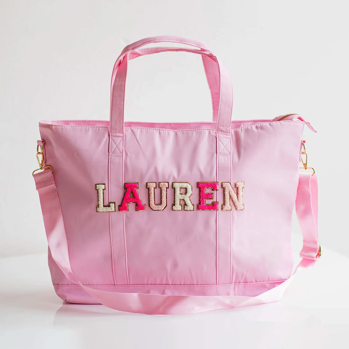 Personalized Chenille Letter Tote Bag With Shoulder Strap