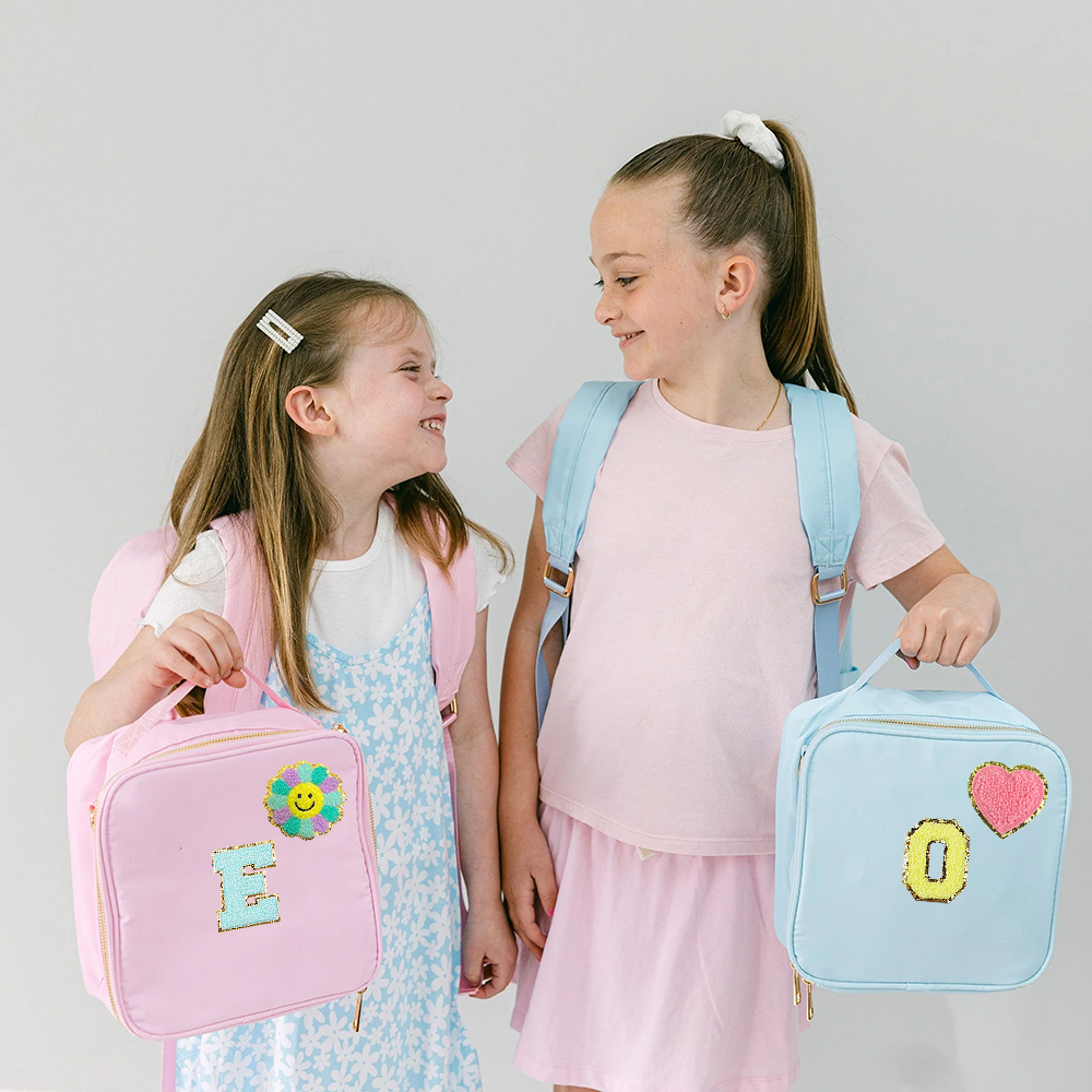 Personalized Lovely Chenille Letters Patch Kids School Backpack Set