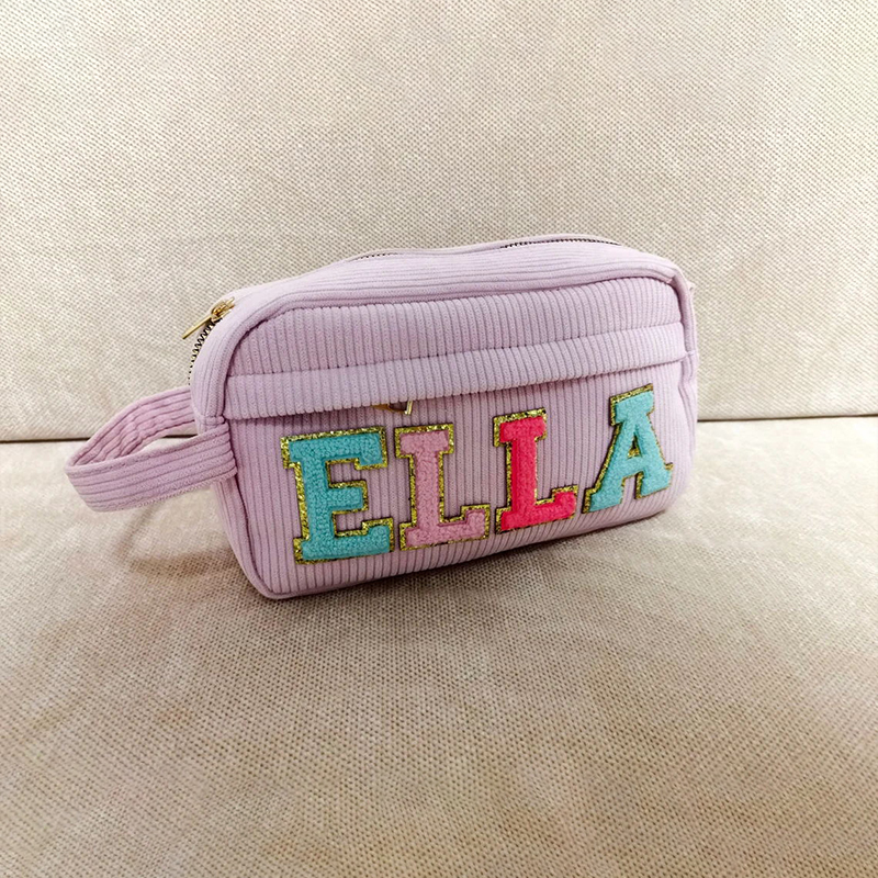 Personalized Corduroy Chenille Letter Patches Pencil Pouch