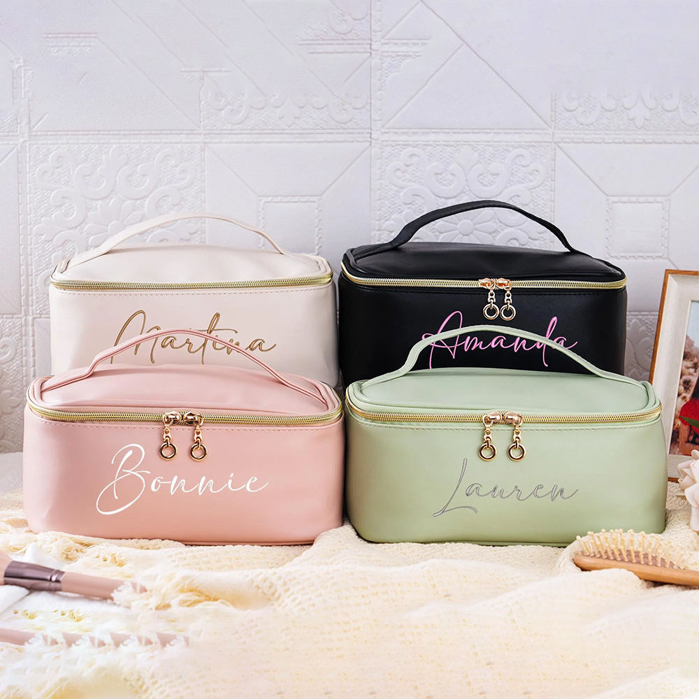 Personalized Embroidered Leather Travel Cosmetic Bag