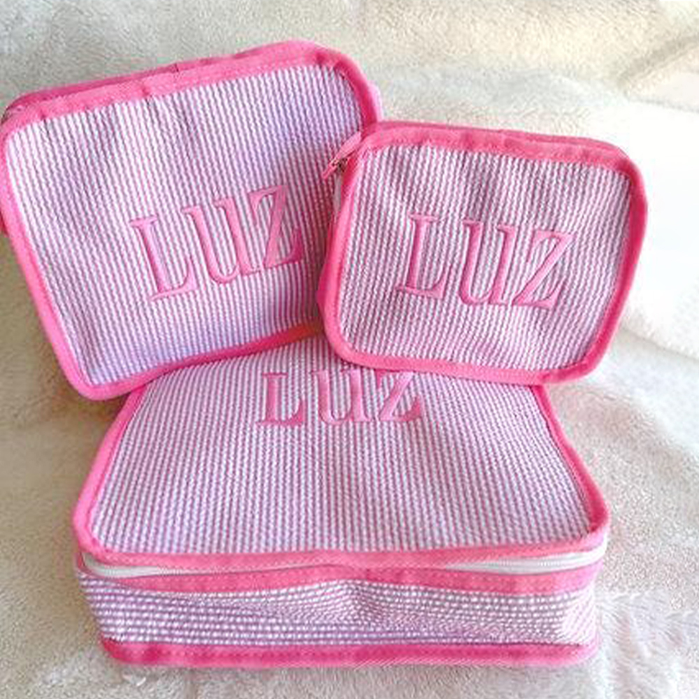 Personalized Embroidery Seersucker Travel Packing Set