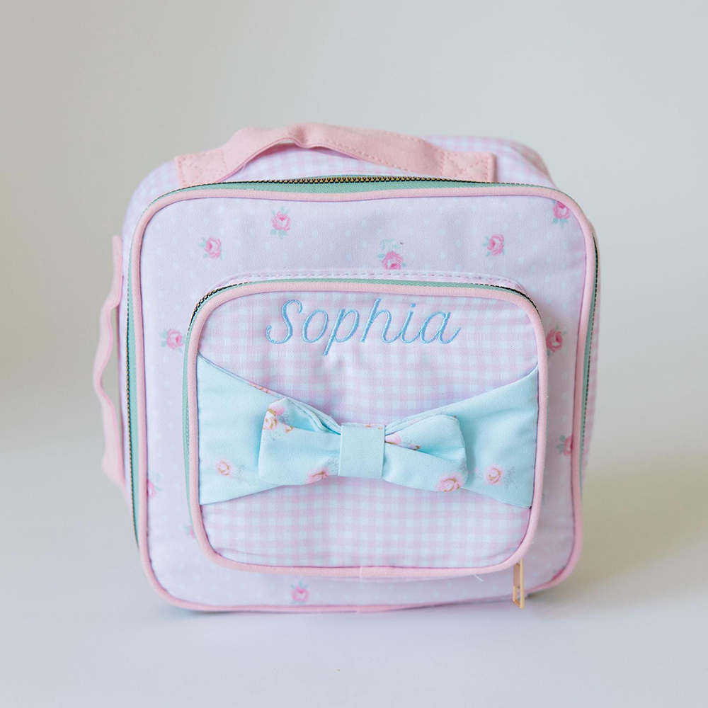 Personalized Embroidery Sweet Pink Floral Lunch Bag
