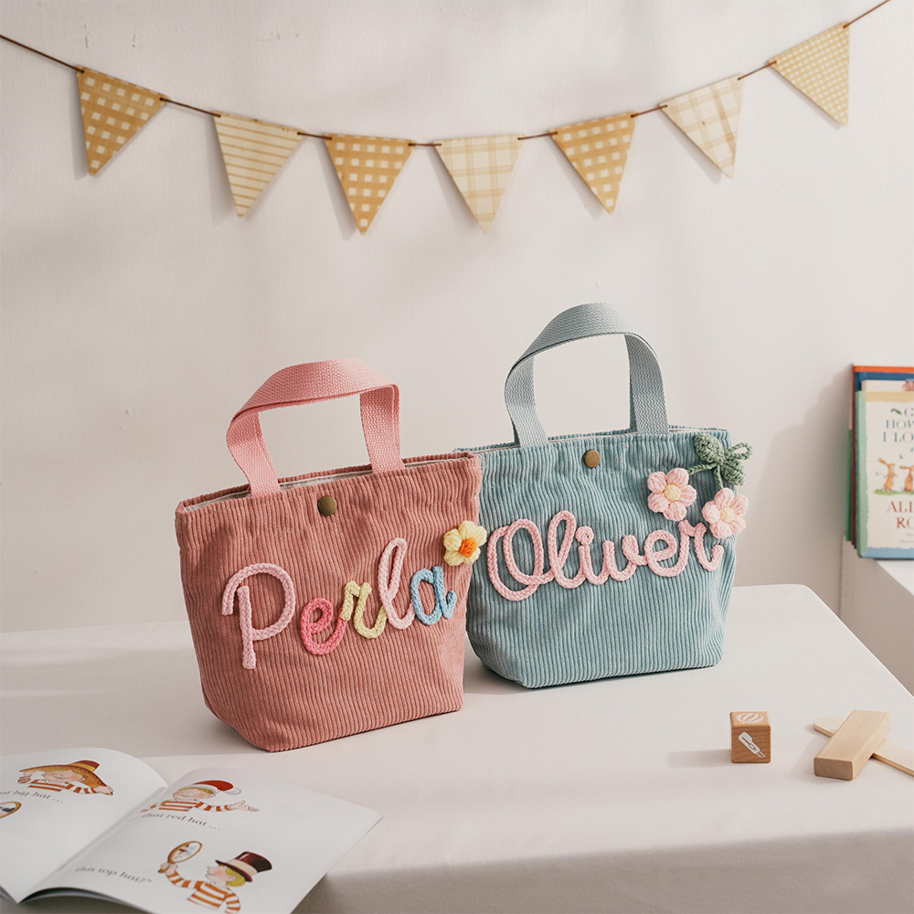 Personalized Hand Embroidery Corduroy Backpack and Handbag Set