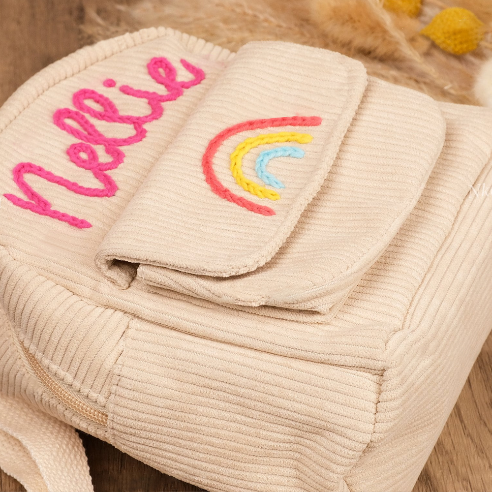 Personalized Hand Embroidery Rainbow Kid Color Backpack