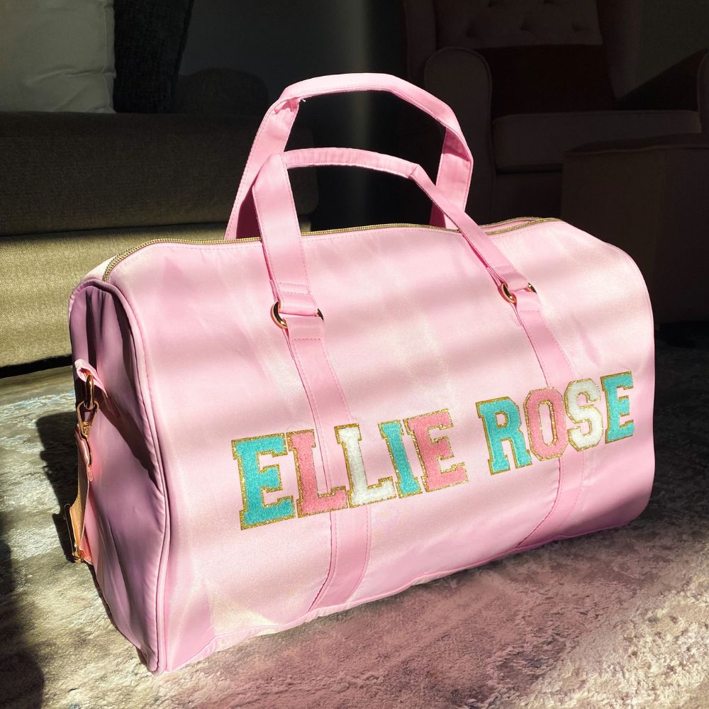 Personalized Chenille Patch Duffle Bag With Shoulder Strap