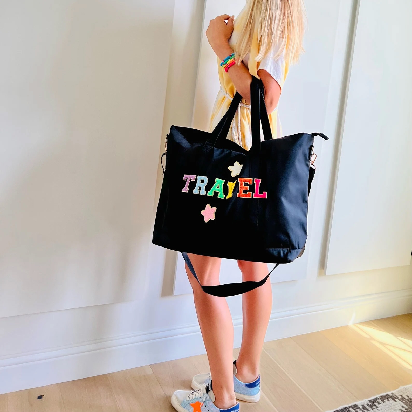 Personalized Chenille Letter Tote Bag With Shoulder Strap