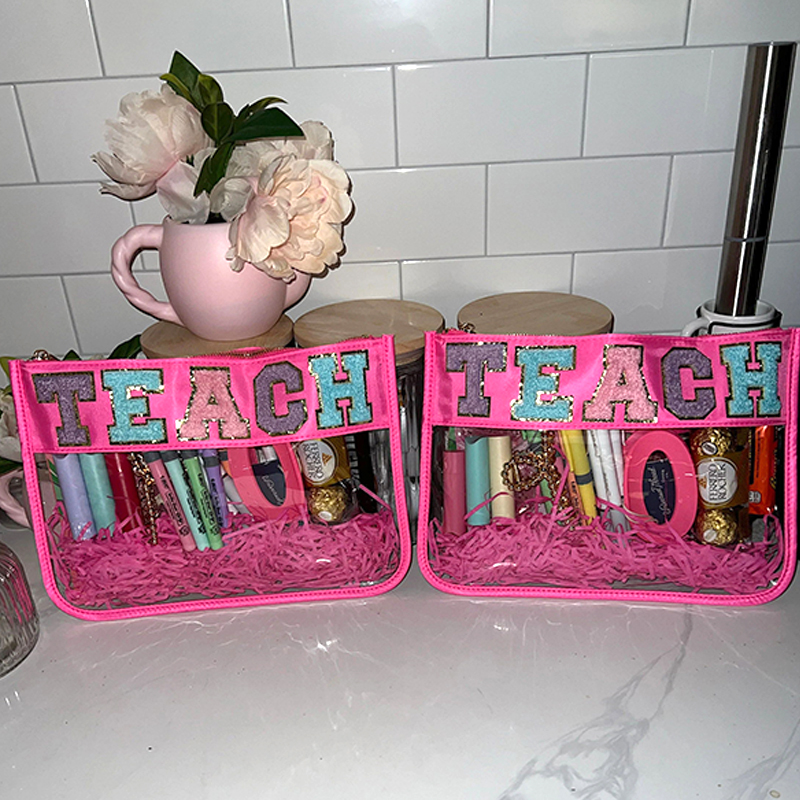 Personalized Chenille Patch Clear Pouch Cosmetic Bag