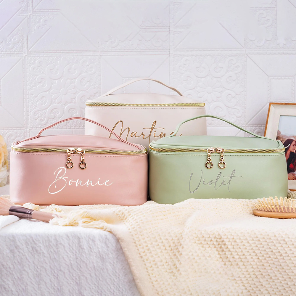 Personalized Embroidered Leather Travel Cosmetic Bag