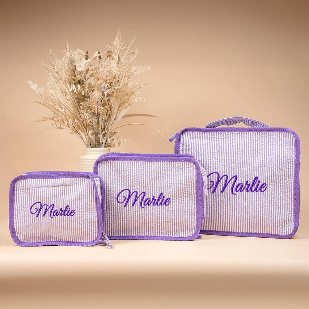 Personalized Embroidery Seersucker Travel Packing Set