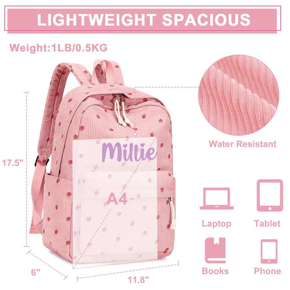 Personalized Lovely Corduroy 3 In 1 School Backpack