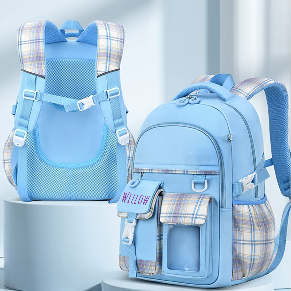 Personalized Plaid Spine Protection Large Capacity School Backpack
