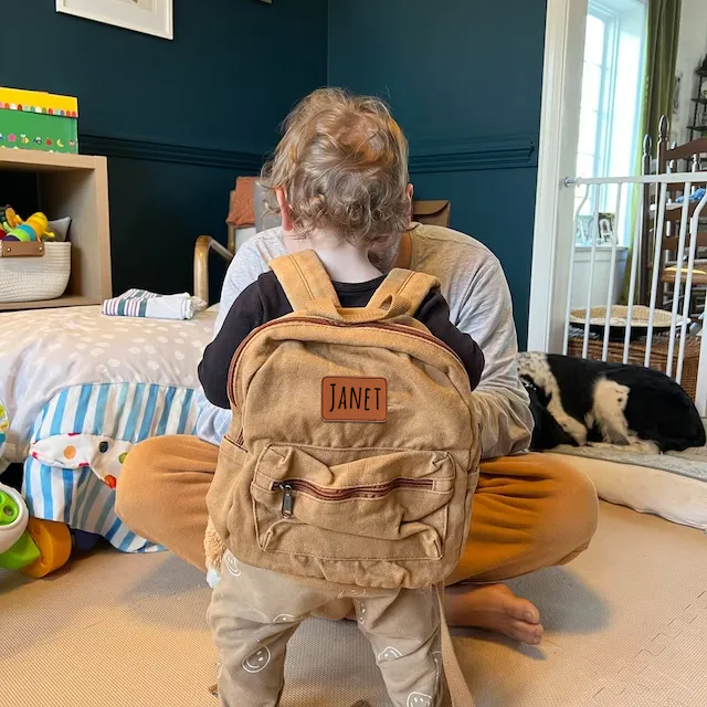 Personalized Leather Patch Kid Canvas Backpack