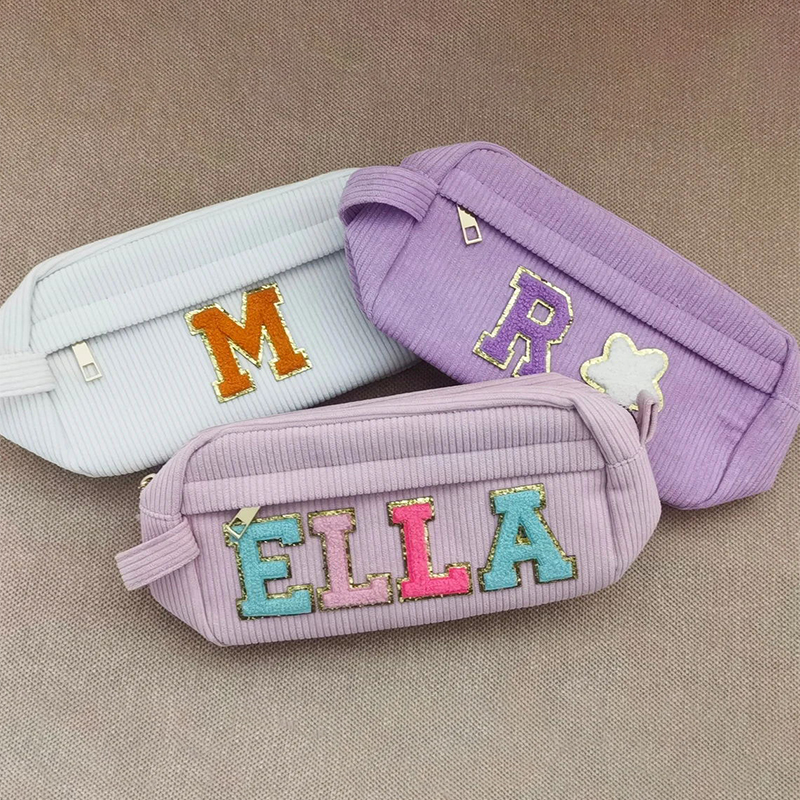 Personalized Corduroy Chenille Letter Patches Pencil Pouch