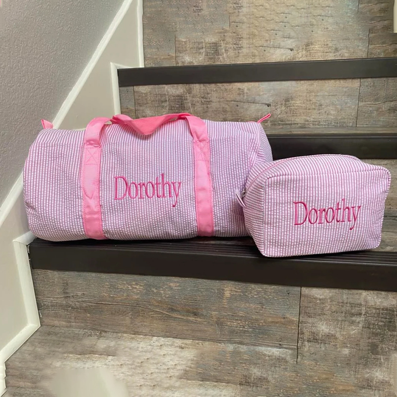 Personalized kids Seersucker Duffle Bag Set