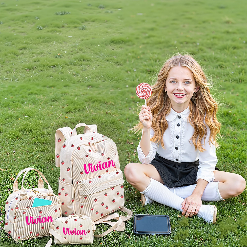 Personalized Lovely Corduroy 3 In 1 School Backpack