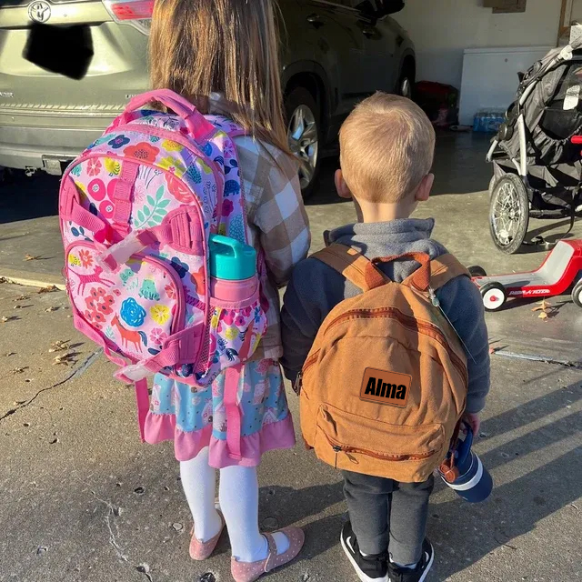 Personalized Leather Patch Kid Canvas Backpack