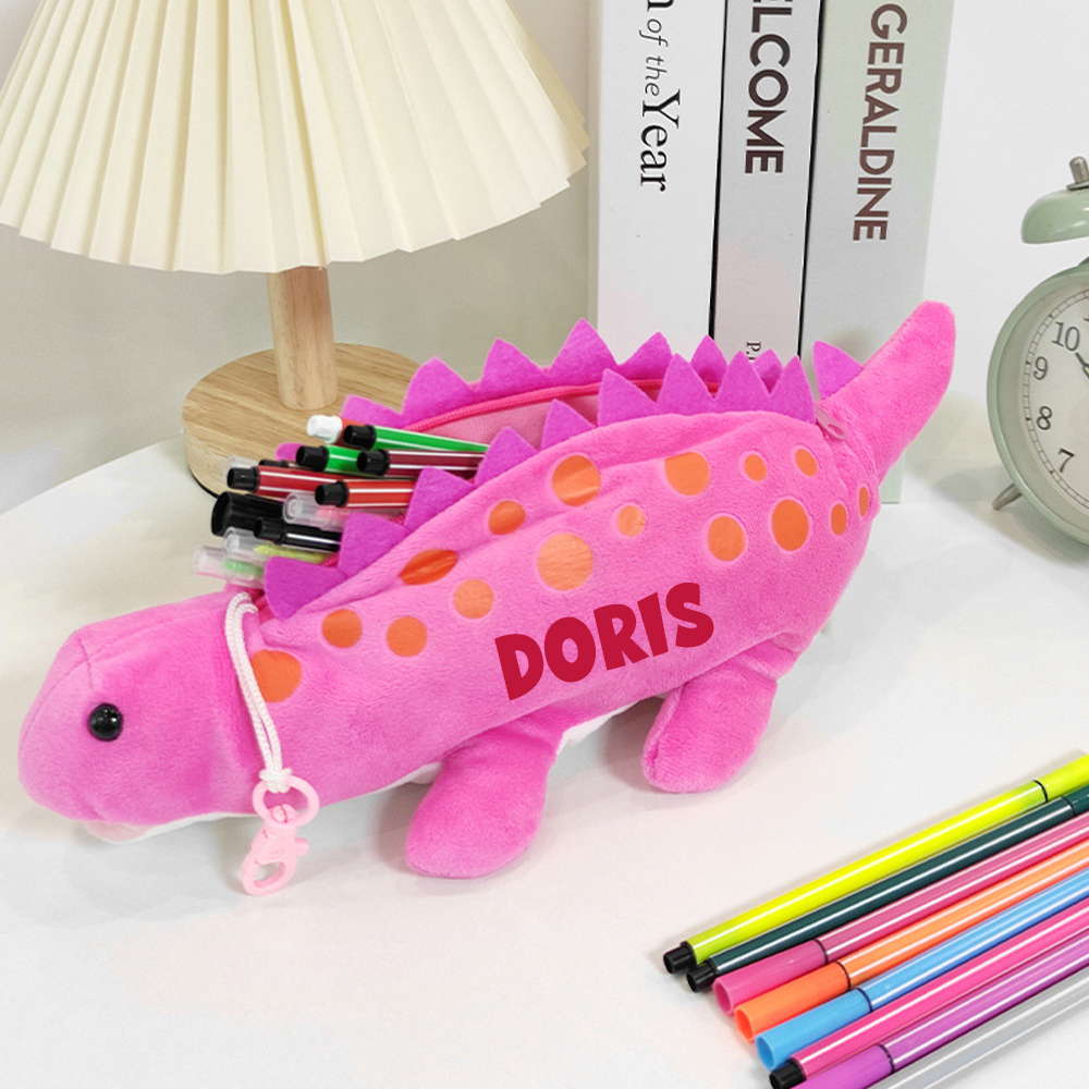 Personalized Zippered Dinosaur Plush Pencil Pouch