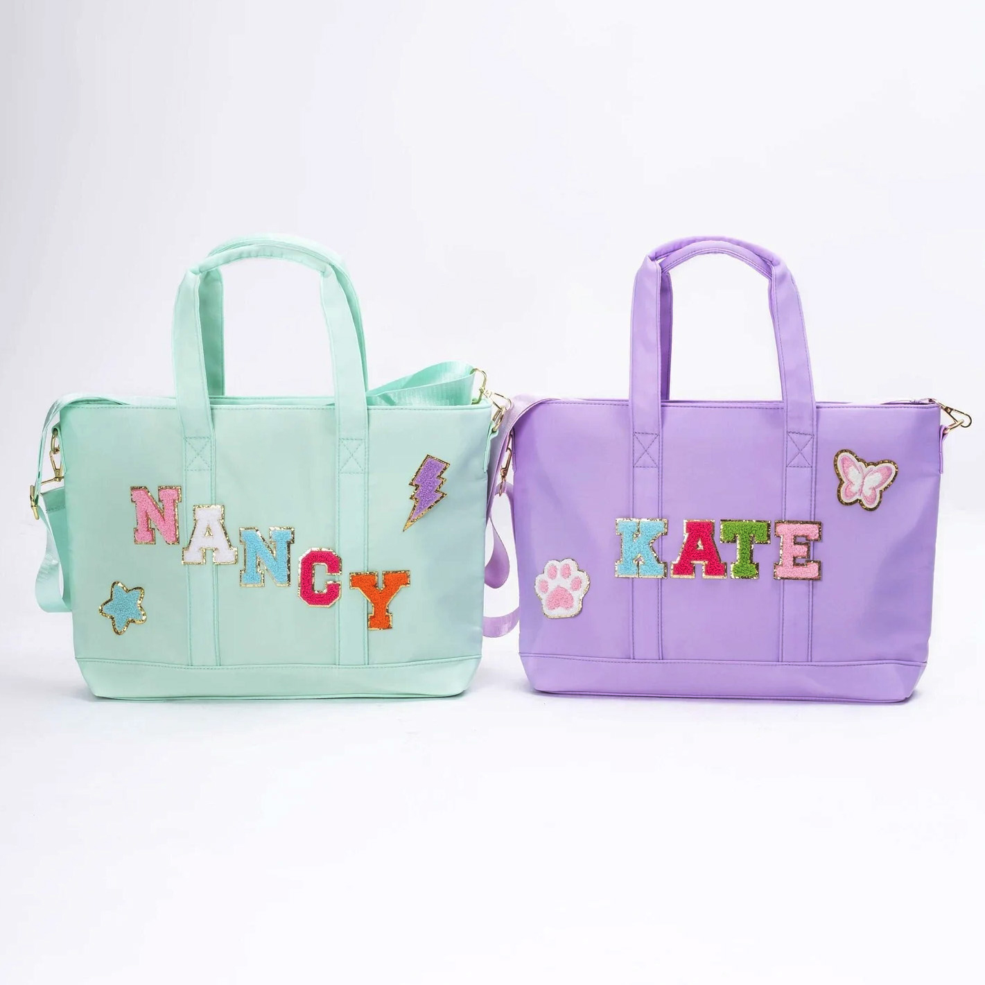 Personalized Chenille Letter Tote Bag With Shoulder Strap