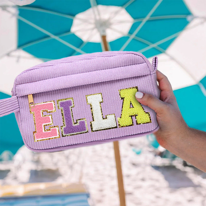 Personalized Corduroy Chenille Letter Patches Pencil Pouch