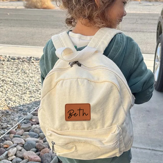 Personalized Leather Patch Kid Canvas Backpack