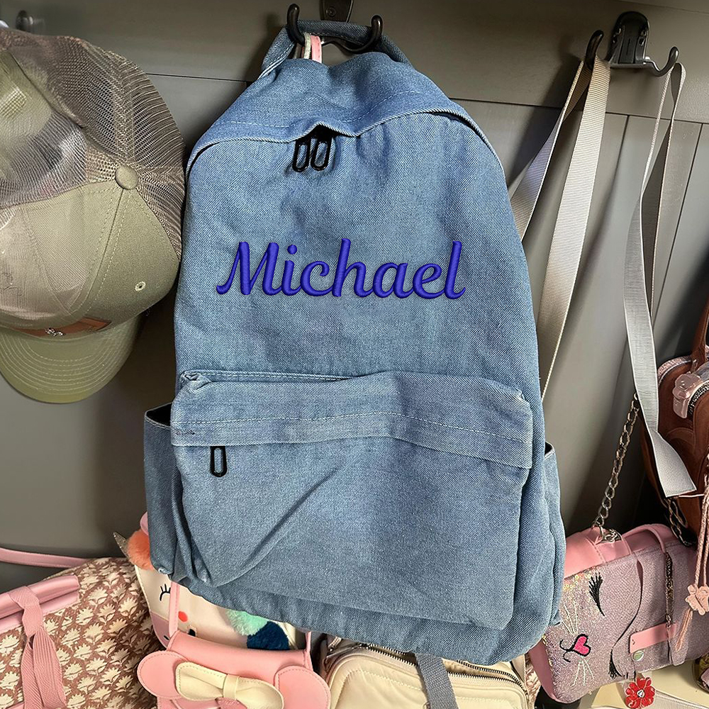 Personalized Embroidery Denim Backpack