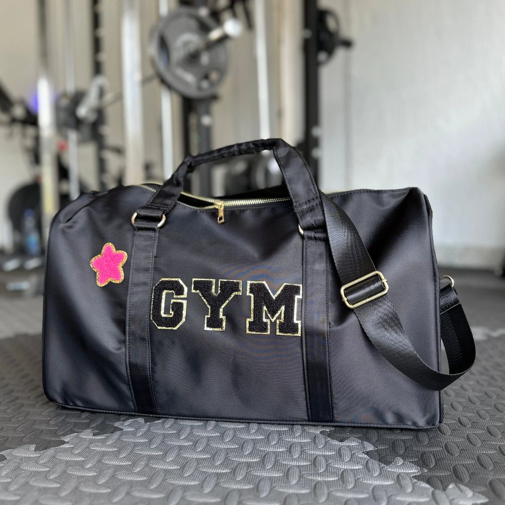 Personalized Chenille Patch Duffle Bag With Shoulder Strap