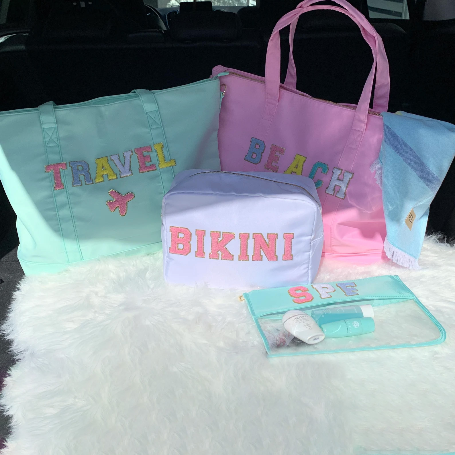 Personalized Chenille Letter Tote Bag With Shoulder Strap