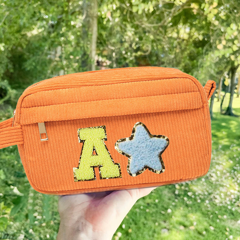 Personalized Corduroy Chenille Letter Patches Pencil Pouch