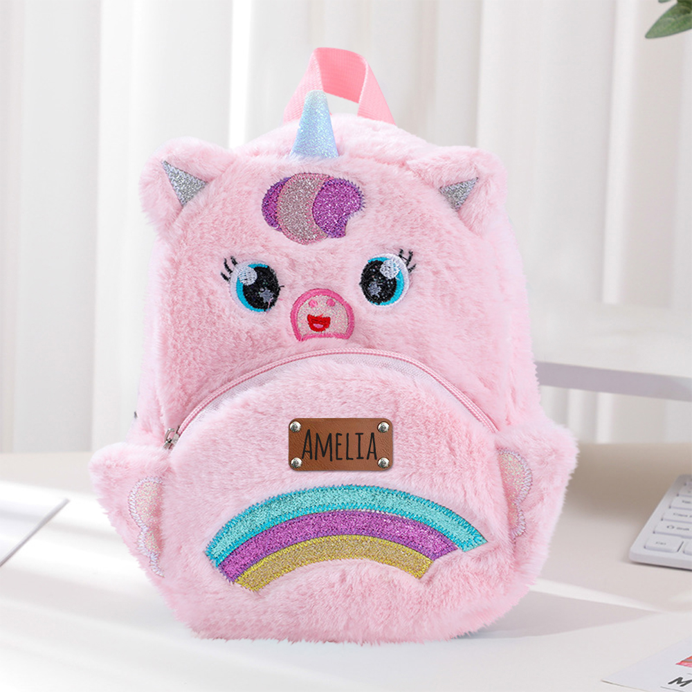 Personalized Embroidery Cute Plush Unicorn Toddler Backpack