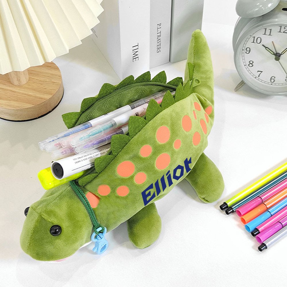 Personalized Zippered Dinosaur Plush Pencil Pouch