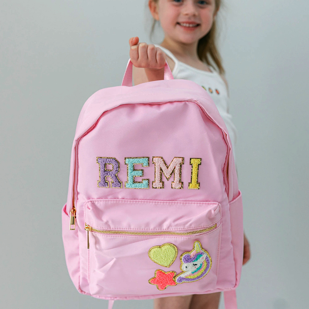 Personalized Lovely Chenille Letters Patch Kids School Backpack Set