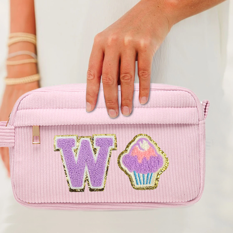 Personalized Corduroy Chenille Letter Patches Pencil Pouch
