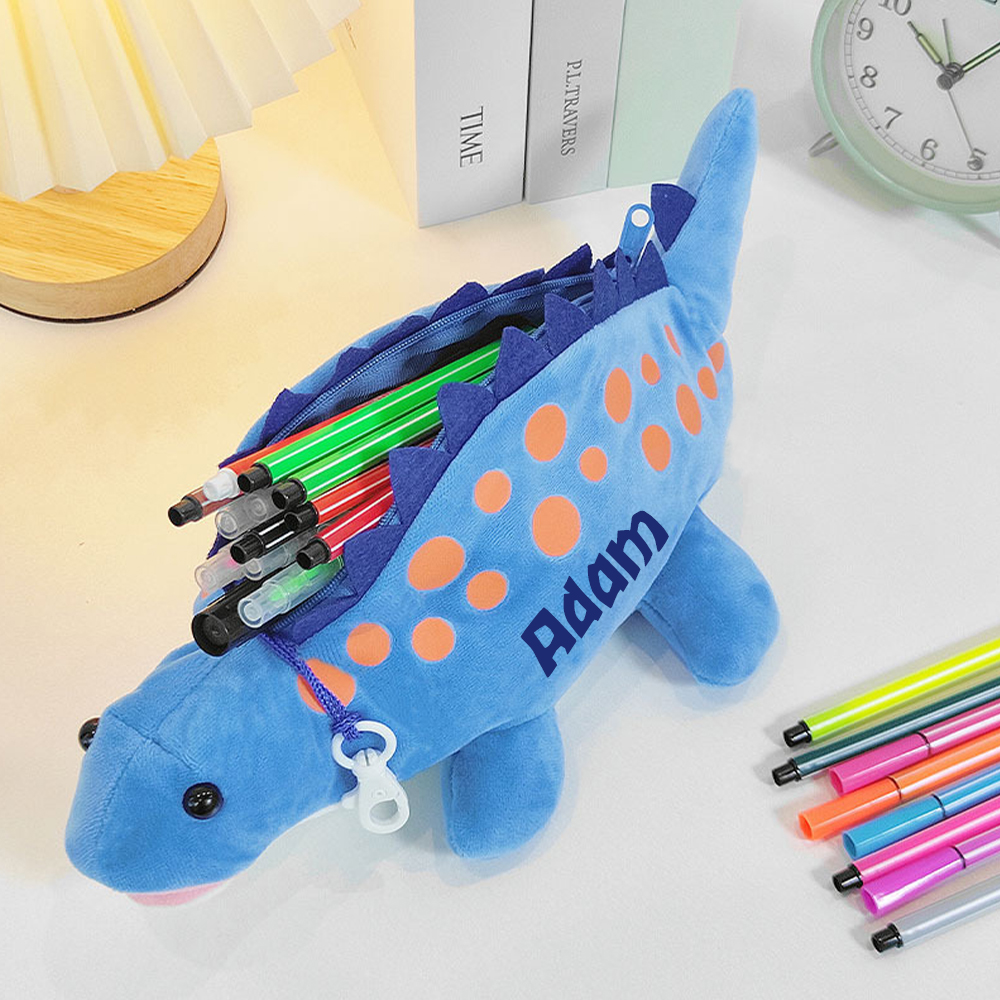 Personalized Zippered Dinosaur Plush Pencil Pouch