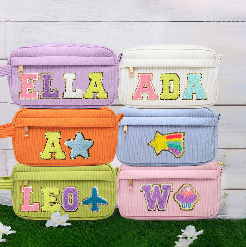 Personalized Corduroy Chenille Letter Patches Pencil Pouch