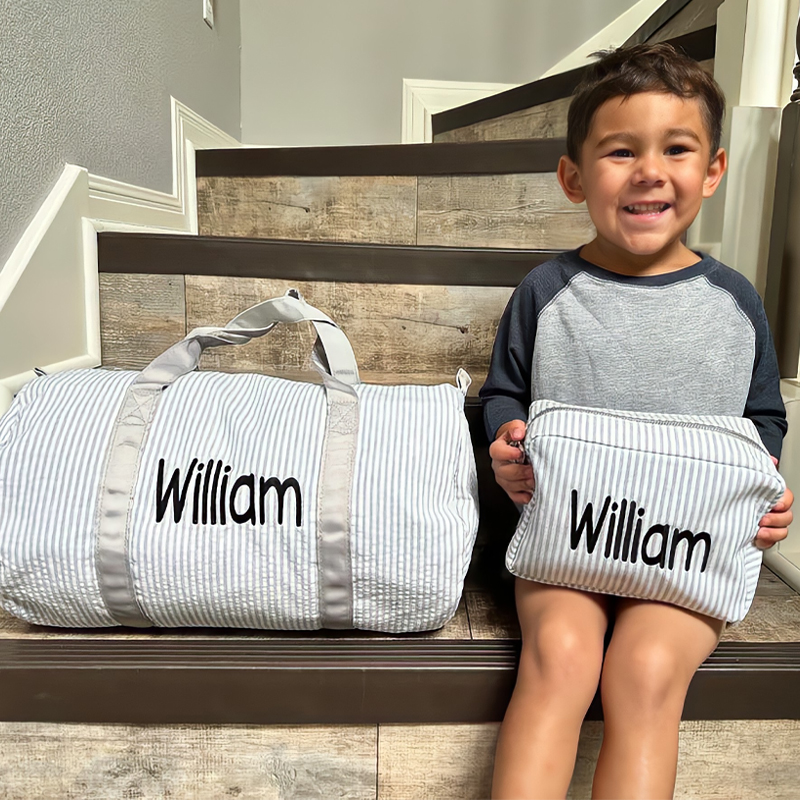 Personalized kids Seersucker Duffle Bag Set