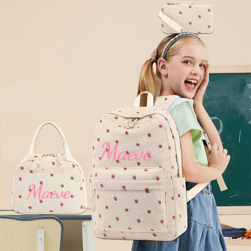 Personalized Lovely Corduroy 3 In 1 School Backpack